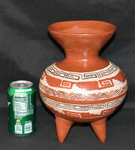 Vintage Mexican Redware Pottery Vase Handmade Hand Painted Tripod 3-Legged Vase - £71.05 GBP