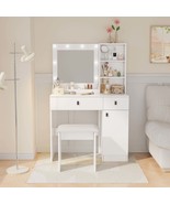 White Vanity Desk with Lights &amp; Large Drawers - $284.83 CAD