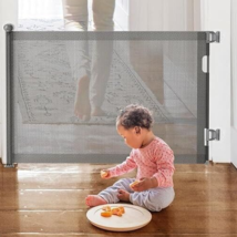 MOMYMUST Retractable Mesh Baby/Pets/Safety Gate 33&quot; Tall X 55&quot; Wide Gray... - £27.08 GBP
