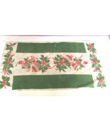 Vintage Christmas table runner tea towel shabby cottage chic decor green... - $19.75