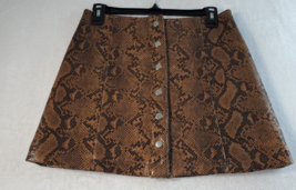 ASTR Mini Skirt Womens Small Brown Animal Print Polyurethane Casual Button Up - £19.61 GBP