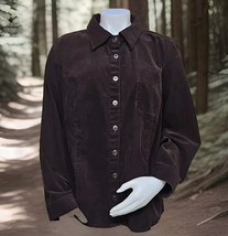 CJ Banks Corduroy Shirt Womens Size 2X Plus Brown Pin Wale Stretch Cotto... - $20.14