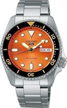 SEIKO Men&#39;s Watch Orange Satin Dial Silver Stainless Steel Band 5 Sports - $245.95