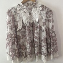 LOFT Pink Paisley Crochet Lace Bell Sleeve Boho Top Blouse Size Medium - $13.99