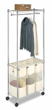 Laundry Cart 3 Bag Sorter Hamper Rolling Wheels Storage Clothes Organizer Bar - £193.26 GBP
