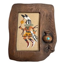 Rustic Wood Picture Frame Native American Sand Art Design &amp; Jug Turquois... - $1,156.62 MXN