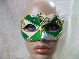 Green Silver Gold Renaissance Eye Mask Masquerade Venetian Harlequin Mus... - $168.69 MXN