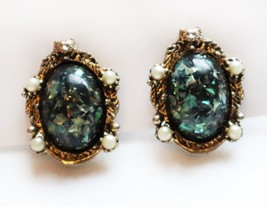 Vintage Confetti Lucite Clip On Earrings Jelly Belly Chunky Glitter Fox Wolf - £23.45 GBP