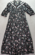 Vintage Gilligan &amp; O&#39;Malley Dress Womens Medium Gray Multi Floral Lace Trim Snap - £13.39 GBP