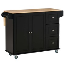 Mobile Kitchen Island Cart w/ Drop Leaf &amp; Storage - Black - £288.79 GBP