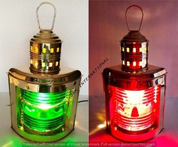 15 Vintage Nautical Solid Brass Port Electric Lantern REDGREEN Colour Ho... - £152.30 GBP