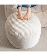 Higogogo Round Stuffed Pouf Ottoman, Corduroy Poufs With Foam Chunk, Beige - $53.26