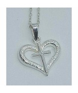 Vintage Signed 925 Silver Heart With Cross Pendant On 18 Inch Sterling C... - £13.65 GBP