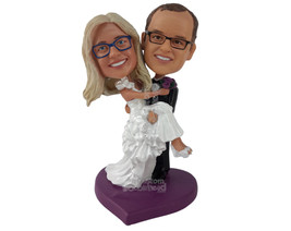 Custom Bobblehead Guy Holding His Wife In His Hands With Both Of Them Dressed Pe - £122.25 GBP