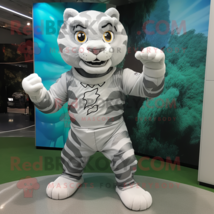 Silver Tiger mascot costume character dressed with a Bodysuit and Backpacks - £903.73 GBP