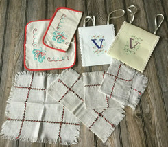 8 Piece Mixed Lot Vintage Hand Embroidered Napkins &amp; Cross Stitched Towel Holder - £7.47 GBP