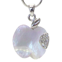 Mother of Pearl Crystal Apple Pendant Necklace White Gold - £10.38 GBP
