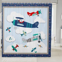 Kids Airplane Shower Curtain Blue Sky White Clouds 72x72 - $984.72 MXN
