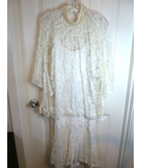 a la Carte Lace Drop Waist Dress 80s Ivory Lined Faux pearl Beaded made ... - $136.07 CAD
