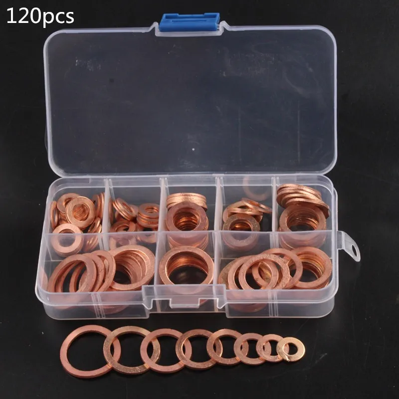 Sporting 300/280/200/120/100Pcs Washer Copper Sealing Solid Gasket Washer Sump A - £24.38 GBP