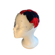Ladies Blue and Red Leaf Hat with Netting Vintage - £18.67 GBP