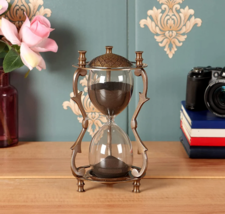 Antique Nautical Brass Sand Timer Engraved Hourglass Maritime Table Top Decor - £49.39 GBP