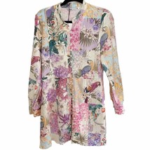 Zara Tropical Parrot Floral Linen Button Front Shirt Dress Bloggers Fav ... - $65.45