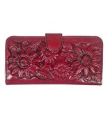 Vtg Red Tooled Leather Sunflower Womens Embossed Clutch Wallet Mexico 8&quot;... - $59.77 CAD