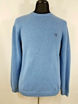 Chaps Mens Large Baby Heather Blue Logo Long Sleeve Crew Neck Sweater Warm - $21.23