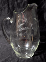Vintage Unmarked 10&quot; Etched Wheat 2 Quart Pitcher - Likely Libbey Or Roc... - $20.88