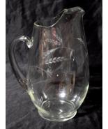 Vintage Unmarked 10&quot; Etched Wheat 2 Quart Pitcher - Likely Libbey Or Roc... - $20.88