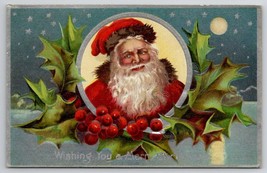Old Word Santa Claus  Holiday Night Sky Christmas Greetings Postcard P25 - £12.53 GBP