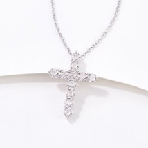 0.25CT Redondo Diamante Natural Collar con Cruz 14K Chapado en Oro Blanco Plata - £265.06 GBP