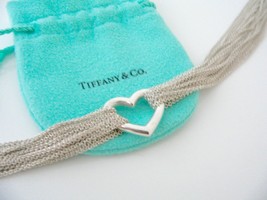 Tiffany &amp; Co Silver Mesh Heart Necklace Pendant Charm Chain 17.5 Inch Longer - £626.91 GBP