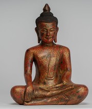 Antik Khmer stil SE Asien Sitzendes Holz Enlightenment Buddha Statue 26cm/25.4cm - £198.20 GBP