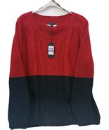 Tommy Hilfiger NWT Stretchy Ribbed Knit Sweater Pullover Red/ Blue Crew ... - €34,27 EUR