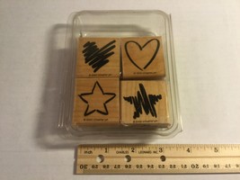 Stampin Up 2000 “Two-Step Stampin Scribbles” Set Of 4 Wood Block Rubber Mounted  - £6.25 GBP
