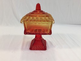 Vintage Orange Red Glass Covered Stemmed Candy Dish - $29.99