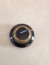 Vintage Mid Century Art Deco Black Goldtone Plastic Single Button 3cm - $9.99