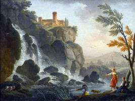 Framed canvas art print giclee Fishing by the waterfall old masters painting - £31.15 GBP+