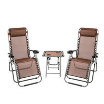 3 PCS Zero Gravity Chair Patio Chaise Folding Lounge Table Chair Sets - £298.29 GBP
