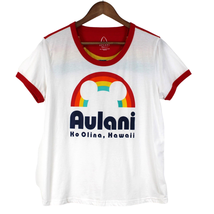 Aulani Disney Resort Size L Ringer T-Shirt White Rainbow Ko Olina Hawaii Pride - £15.45 GBP