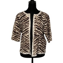 Chicos Cardigan Size 1 Beige Brown Zebra Print 100% Cotton Open Jacket S... - $27.71