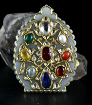 Old Nephrite Jade Mughal Precious Navratan Stone Flat Diamond 22K Gold Pendant - £5,636.90 GBP