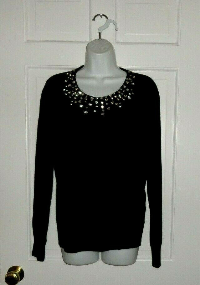 NWT LILLY PULITZER BLACK WOOL CASHMERE ODETTA SWEATER WITH CRYSTALS X LARGE - $80.99