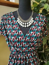 KARIN STEVENS Womens Teal Black Burgundy V Neck Dress w/ Pockets Sz 16 - $29.00