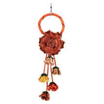 Gorgeous Marigold Blossom Orange Floral Leather Bag Ornament Keychain - £14.44 GBP