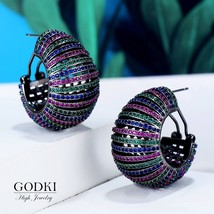GODKI Fashion Jewelry Brand Charms  Curtain Hoop Earrings For Women Copper Pave  - £44.16 GBP