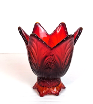 Fenton Art Glass Ruby Red Amberina Embossed Leaf 2 Way Votive or Candle Holder - £14.74 GBP