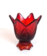 Fenton Art Glass Ruby Red Amberina Embossed Leaf 2 Way Votive or Candle ... - £14.89 GBP